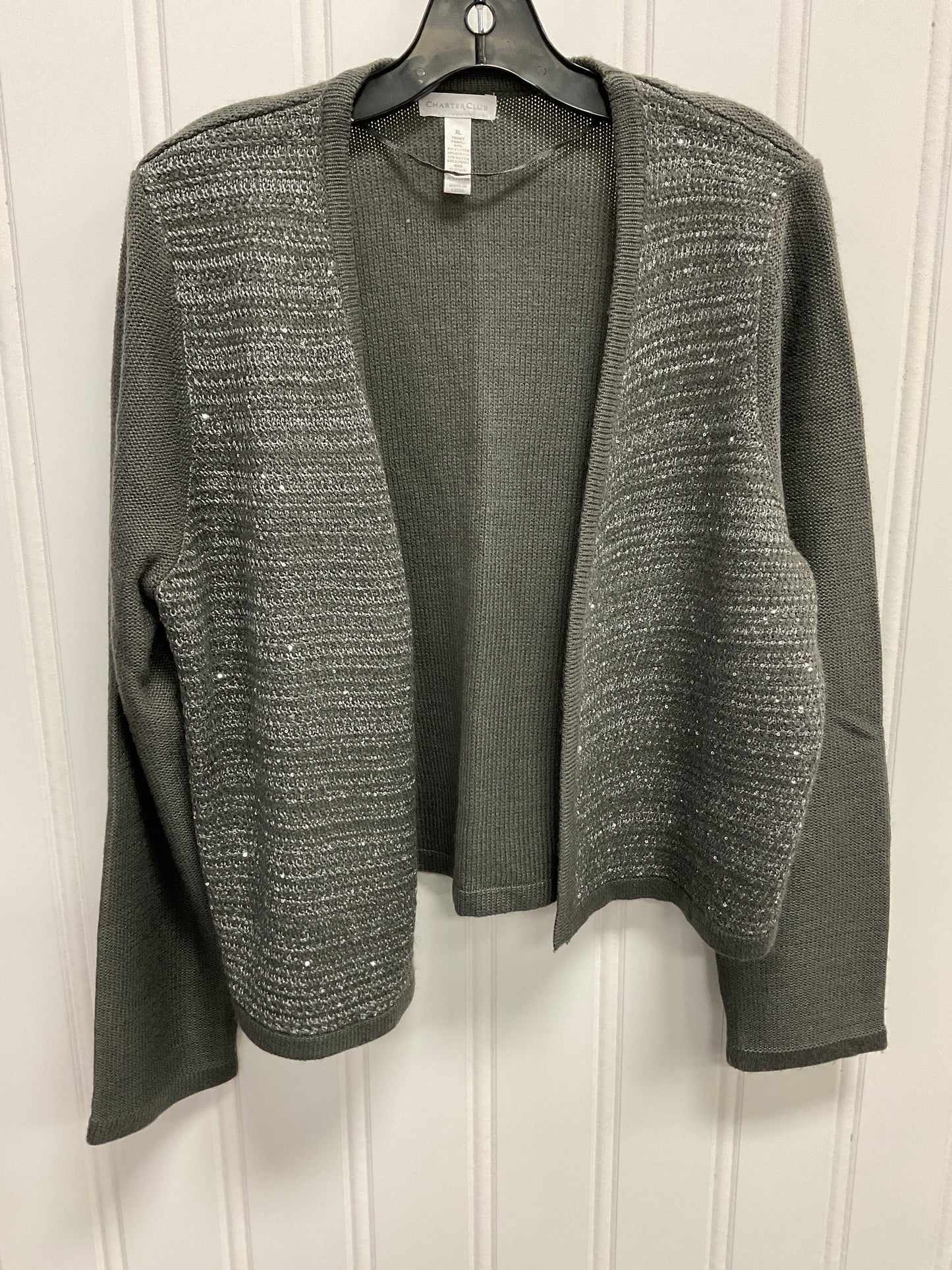 Sweater Cardigan By Charter Club In Grey, Size:Xl