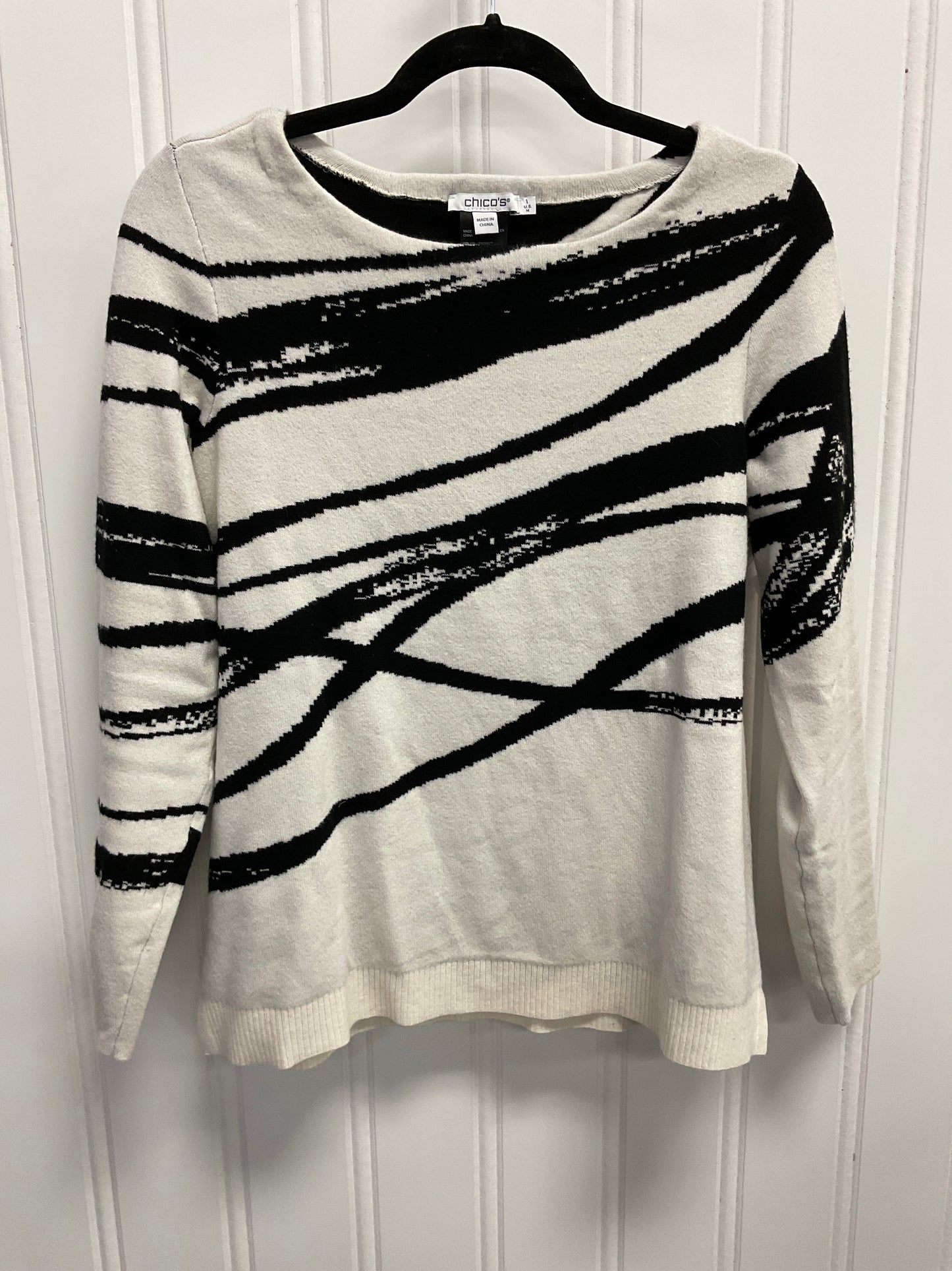 Sweater By Chicos In Black & Cream, Size:M